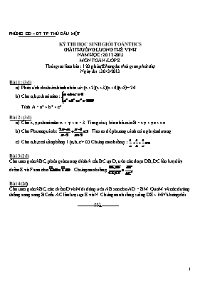 Đề thi học sinh giỏi toán THCS giải thưởng Lương Thế Vinh năm học 2012 - 2013 môn Toán lớp 8